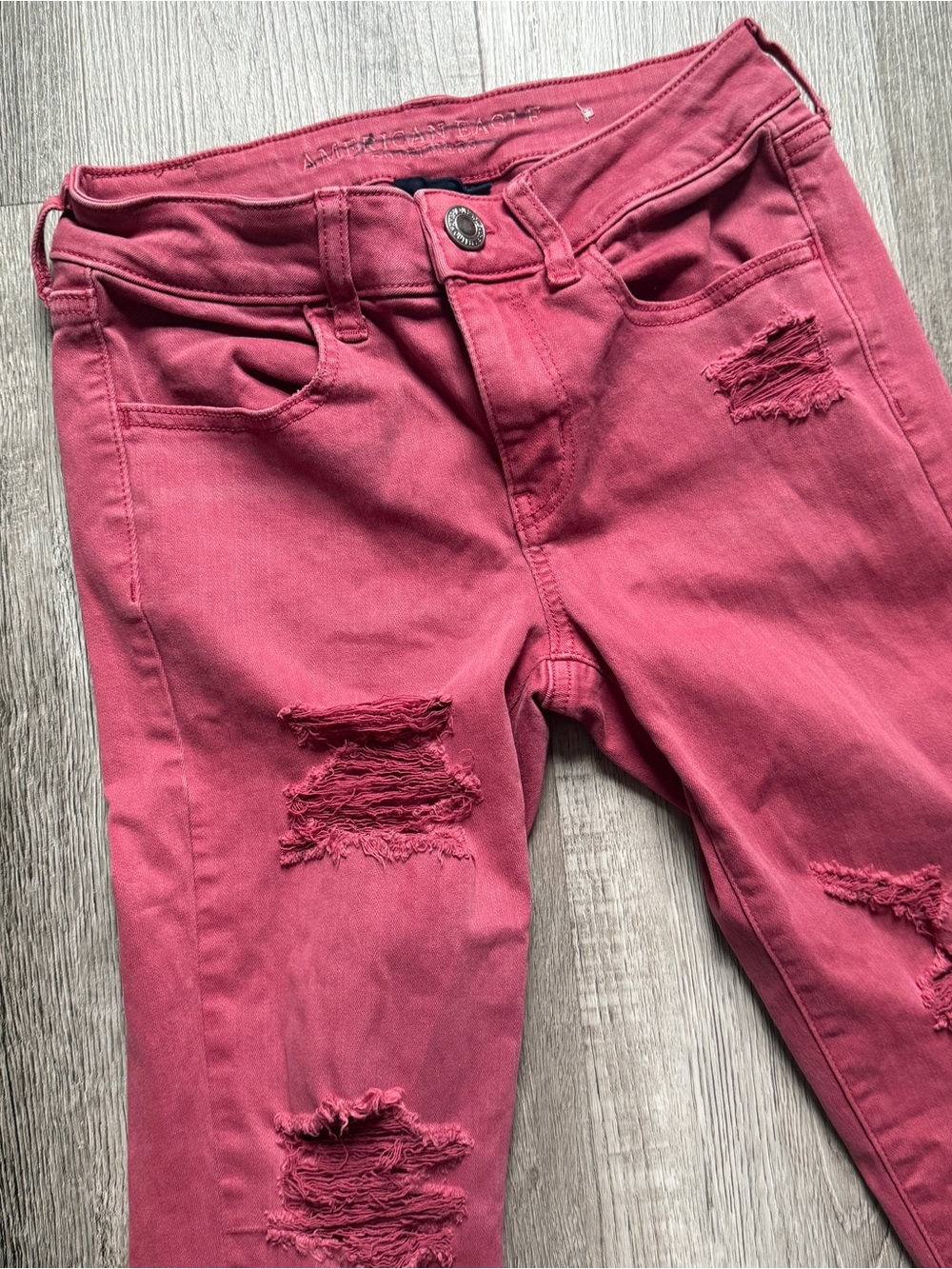 American Eagle Womens Pink Medium Wash Mid Rise Stretch Distressed Skinny 4 0180